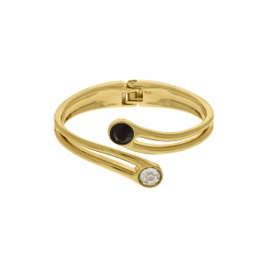 Pulseira Ouro com Strass Transparente e Preto 67mm