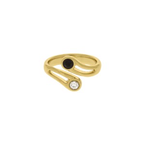 Anel Ouro com Strass Transparente e Preto Abertura 18mm