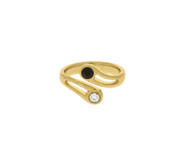 Anel Ouro com Strass Cristal e Preto N° 17