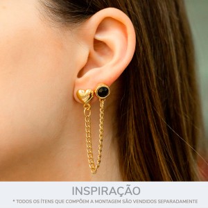 Base de Brinco Redonda Ouro com Strass Preto 12mm