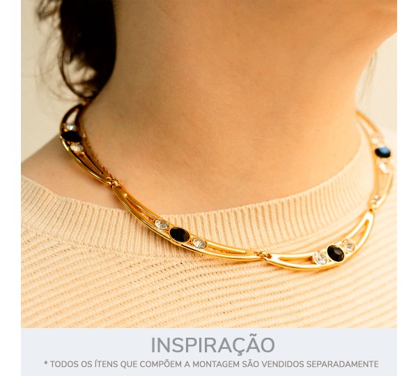 Base para Colar Ouro com Strass Cristal e Preto 69mm
