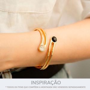 Pulseira Ouro com Strass Transparente e Preto 67mm