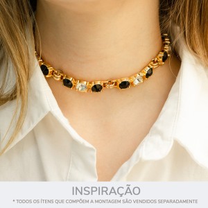 Passa Tira Ouro com Strass Transparente e Preto 40mm