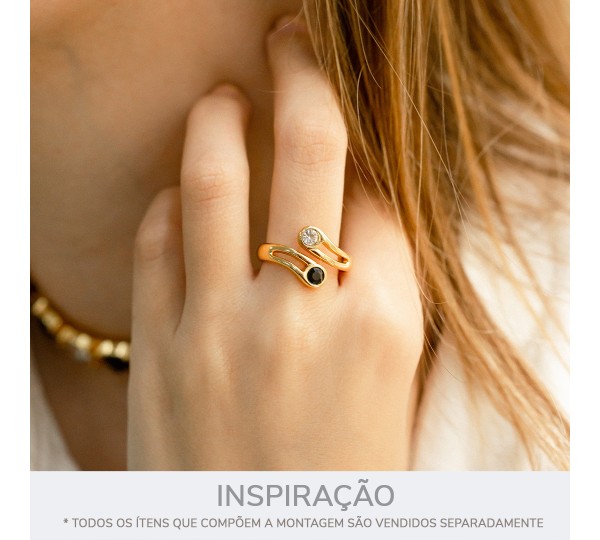 Anel Ouro com Strass Cristal e Preto N° 17