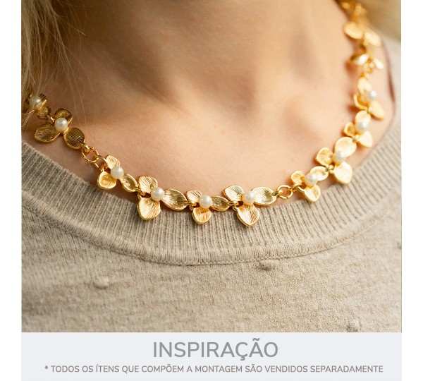 Montagem de Flores Ouro com Pérolas 75mm