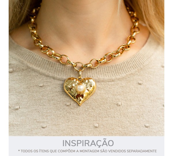 Pingente Coração Orgânico Ouro com Pérola 38mm
