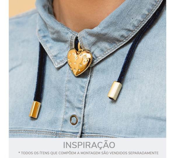 Pingente Coração Níquel com Strass 30mm