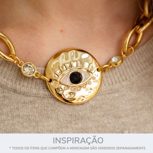 Pingente Orgânico Olho Grego Ouro com Strass Preto 40mm