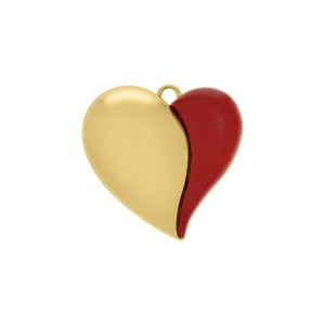 Pingente Coração Ouro com Vermelho 50mm