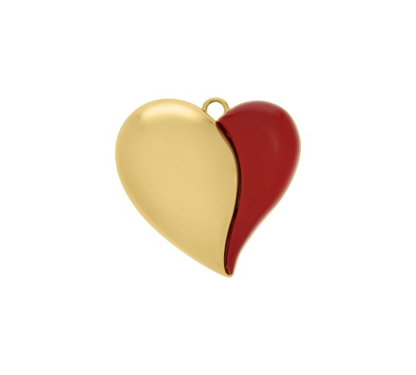 Pingente Coração Ouro com Vermelho 50mm