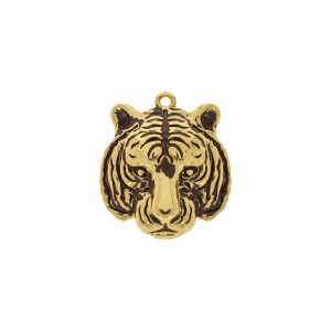 Pingente Tigre Ouro com Resina Marrom 38mm