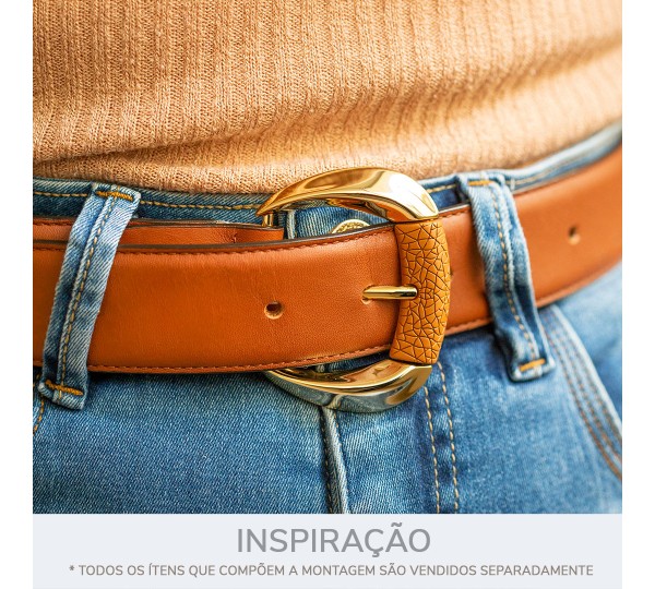 Fivela Martelada Ouro com Aplique Marrom 63mm