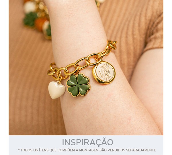 Pingente Trevo da Sorte Ouro com Verde Escuro 25mm