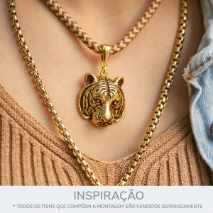 Pingente Tigre Ouro com Resina Marrom 38mm