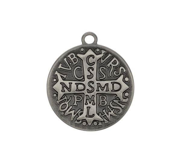 Pingente Medalha São Bento Grafite Escovado 27mm