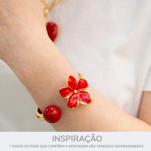 Ponteira Flor Ouro com Resina Vermelha 37mm