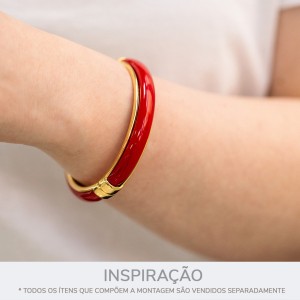 Pulseira Ouro com Acrílico Vermelho 68mm