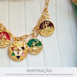 Pingente Redondo Oxóssi Ouro com Resina Verde 26mm