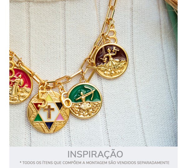Pingente Oxóssi Ouro com Verde 26mm