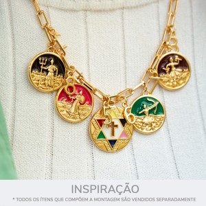 Pingente Medalha Sete Linhas Ouro com Resina 34mm