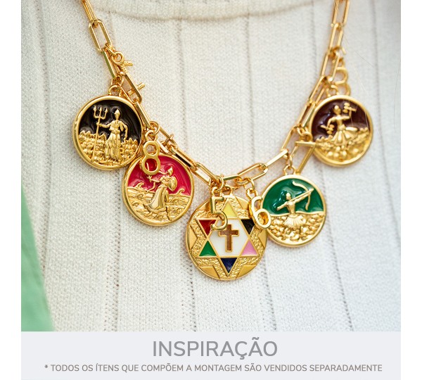 Pingente Medalha Sete Linhas Ouro com Resina 34mm