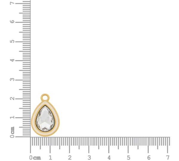 Pingente Gota Ouro com Resina Off White e Strass 23mm