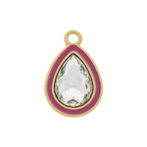 Pingente Gota Ouro com Pink e Strass 23mm