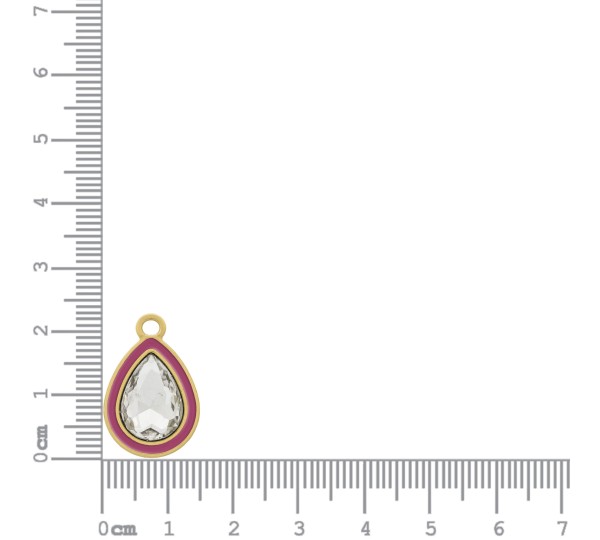 Pingente Gota Ouro com Pink e Strass 23mm