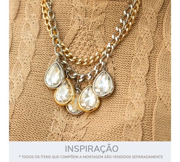 Pingente Gota Ouro com Strass Cristal 34MM