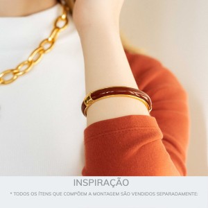 Pulseira Ouro com Acrílico Marsala 68mm