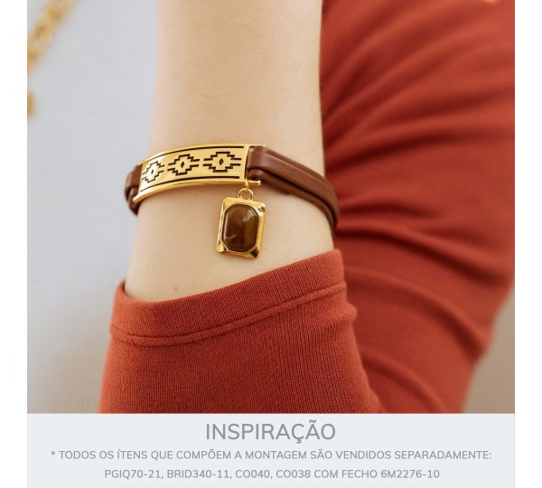 Pingente Boas Energias Ouro com Pedra Marrom 21mm