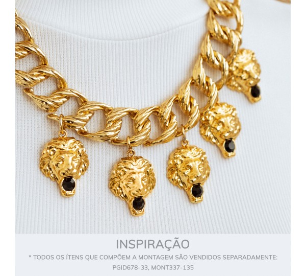 Pingente Leão Ouro com Strass 33mm