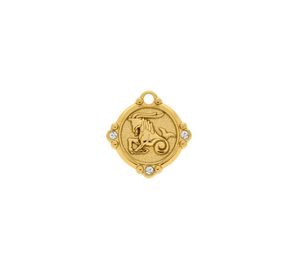 Pingente Signo Capricórnio Ouro com Cristal 26mm