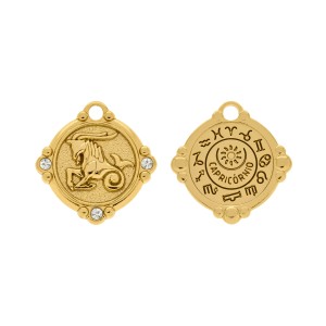 Pingente Signo Capricórnio Ouro com Cristal 26mm