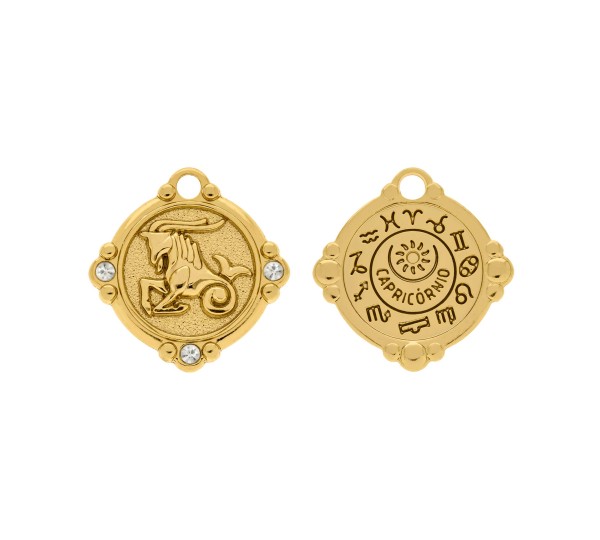 Pingente Signo Capricórnio Ouro com Cristal 26mm