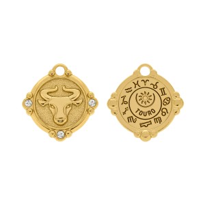 Pingente Signo Touro Ouro com Cristal 26mm