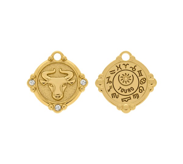 Pingente Signo Touro Ouro com Cristal 26mm