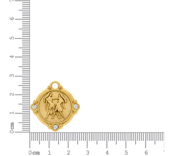 Pingente Signo Gêmeos Ouro com Cristal 26mm