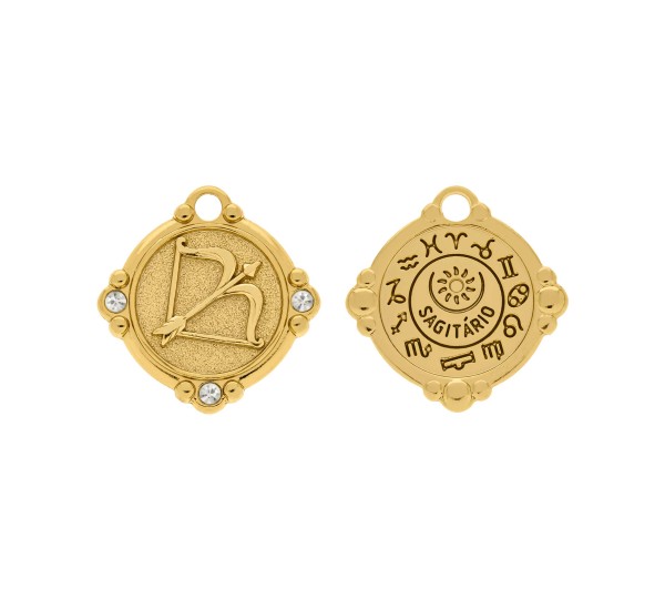 Pingente Signo Sagitário Ouro com Cristal 26mm