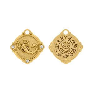 Pingente Signo Escorpião Ouro com Cristal 26mm