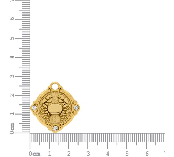 Pingente Signo Câncer Ouro com Cristal 26mm