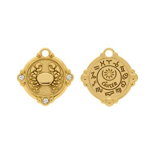 Pingente Signo Câncer Ouro com Cristal 26mm