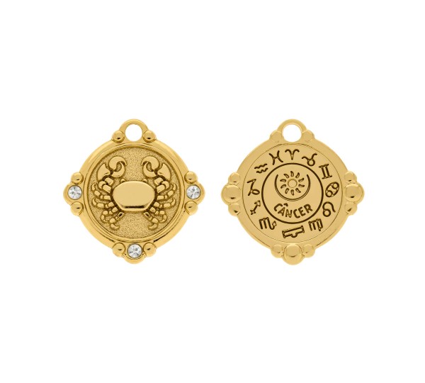 Pingente Signo Câncer Ouro com Cristal 26mm