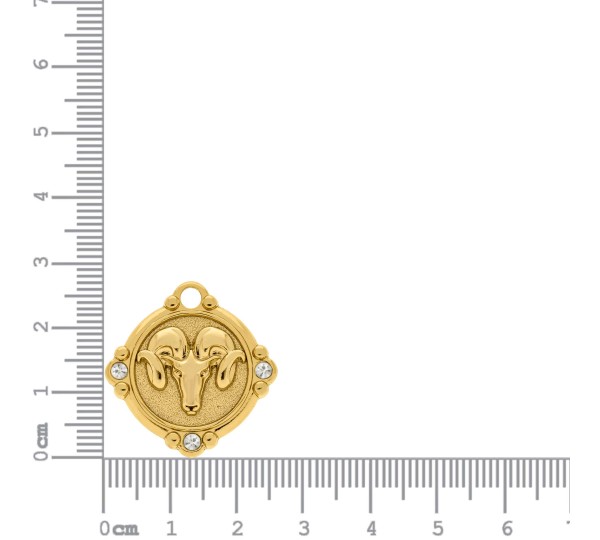 Pingente Signo Aries Ouro com Cristal 26mm