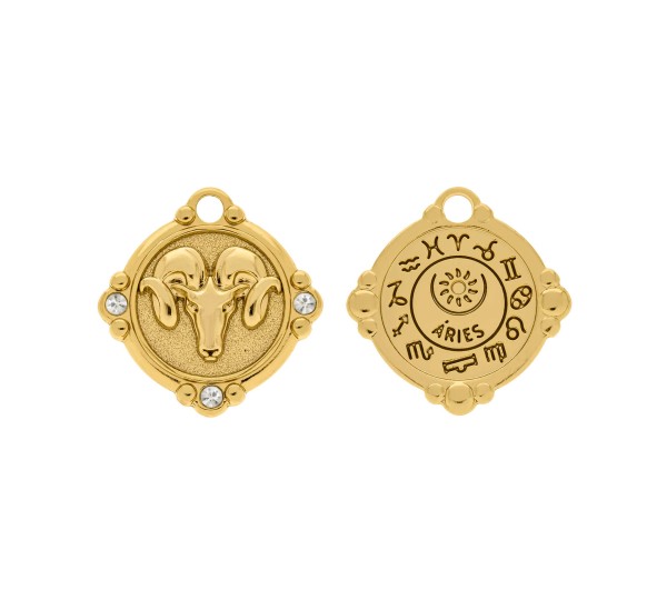 Pingente Signo Aries Ouro com Cristal 26mm