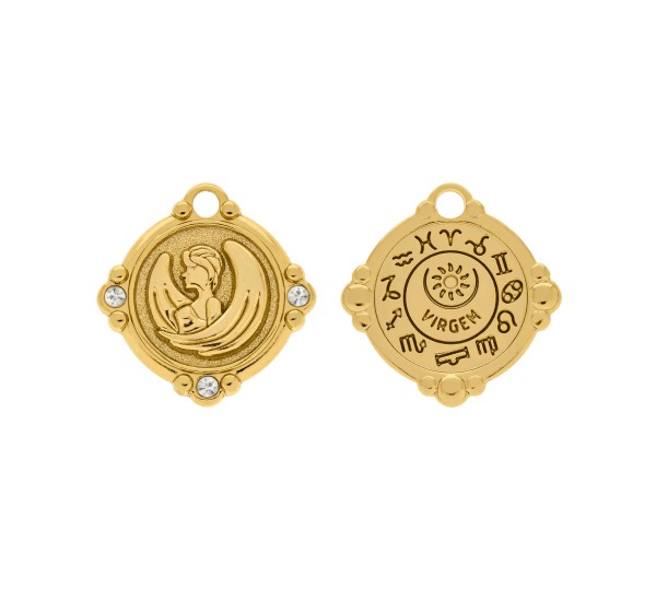 Pingente Signo Virgem Ouro com Cristal 26mm