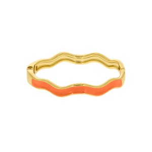 Pulseira Onda Ouro com Resina Laranja 68mm