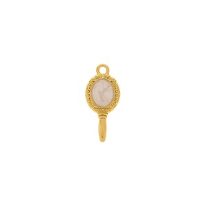 Pingente Espelho Ouro com Resina Pérola 23mm