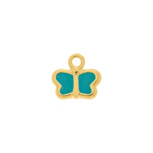 Pingente Borboleta Ouro com Azul Tiffany 13mm