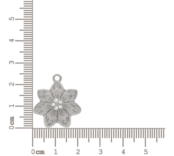 Pingente Flor Níquel com Strass Cristal 25mm